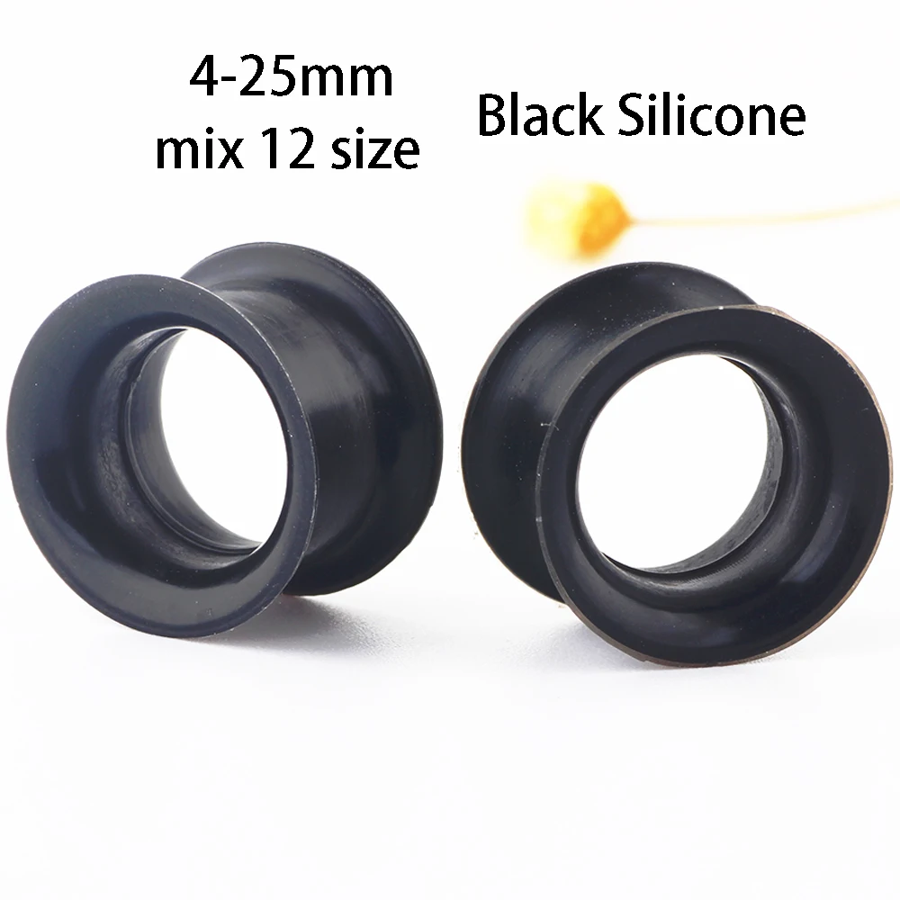 Black Thin Silicone Ear Plugs Tunnels Flexible Ear Expanders Earlets 0 Gauge Earrings Lobe Stretching Kit Body Jewelry 4-25mm