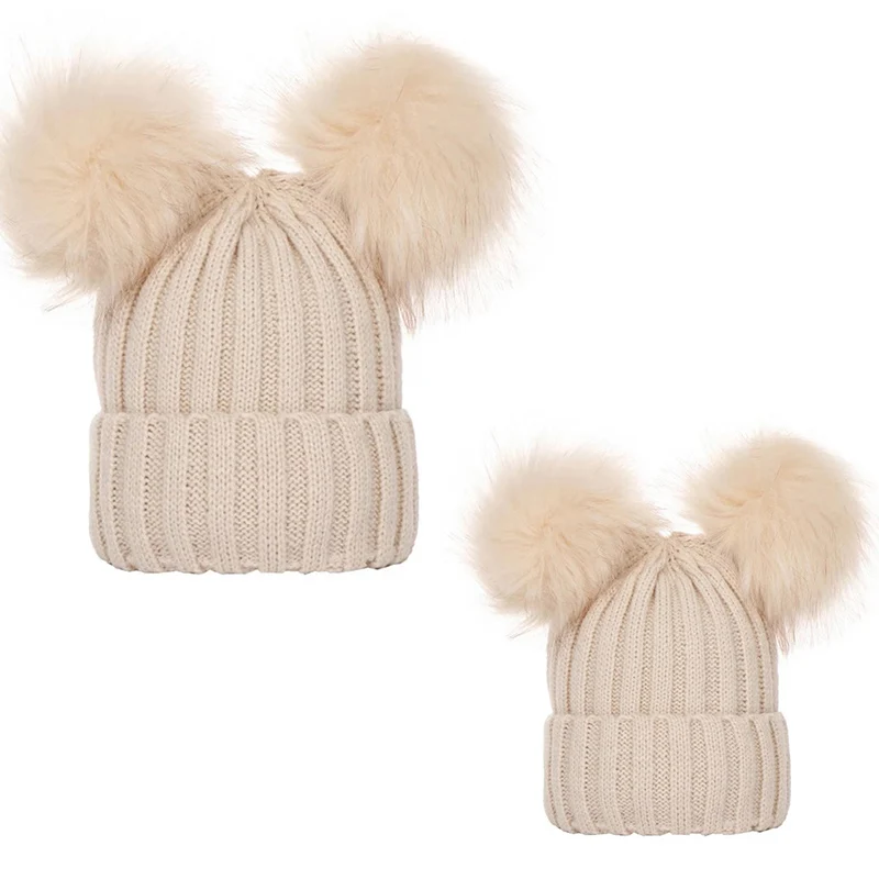 2024 Mutter Kinder hüte Bobble Hat Kinder Mütze Pom Pom Mützen Mützen Kinder Mütze Baby Motorhaube Zubehör für Baby Mädchen Jungen 0-3y