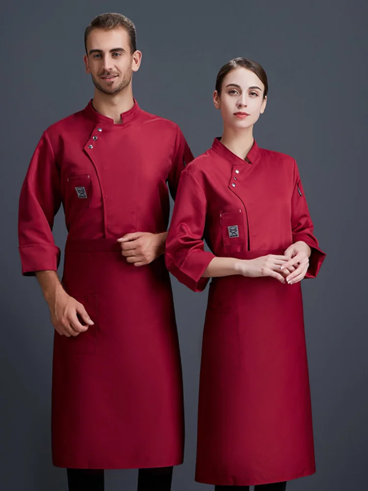 Ropa de Chef para hombre y mujer, chaqueta de manga larga para trabajo, restaurante occidental, cocina, Catering, servicio de comida, Tops Unisex