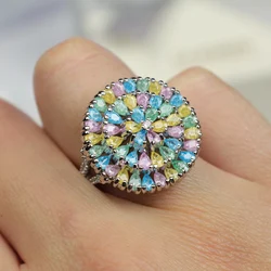 Beautiful design ring Big round luxury trend jewellery new assorted colorful water drop Crystal female jewelry love rings