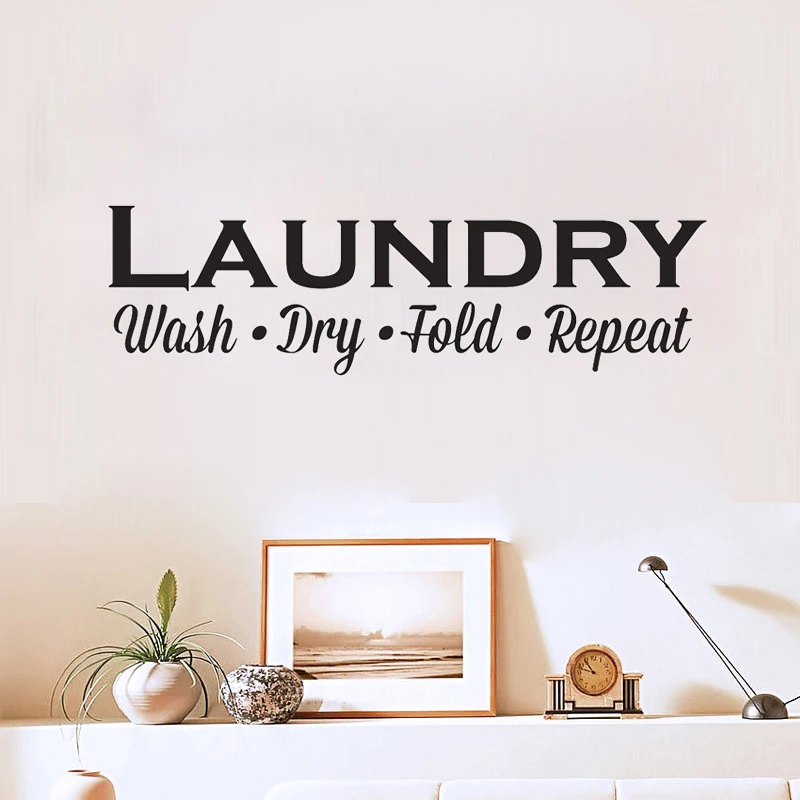 Laundry Wall Decals Laundry Room Wash Repeat Laundry Room Sign Vinyl Wall Sticker Waterproof Removable Wallpaper Poster