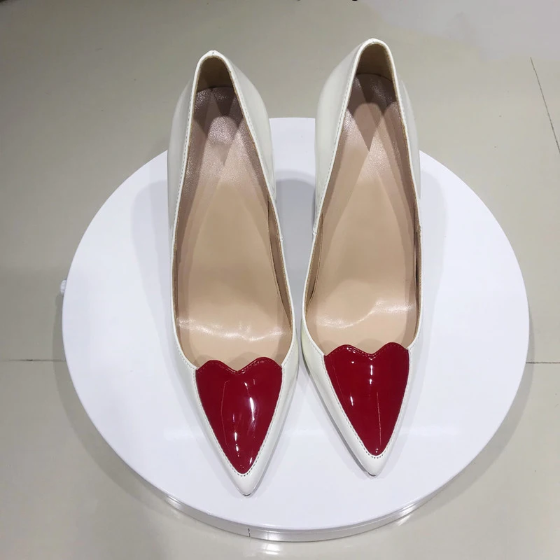 Sexy Pumps with Red Heart Women Shoes Classics 12cm High Heel Shoes Pointed Toe Women Party Wedding 10cm 8cm QP099 ROVICIYA