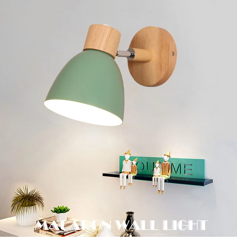 

Nordic Solid Wood Bedroom Aluminium Wall Light Modern Minimalist Macaron LED Lamp Creative Living Room Indoor Lighting