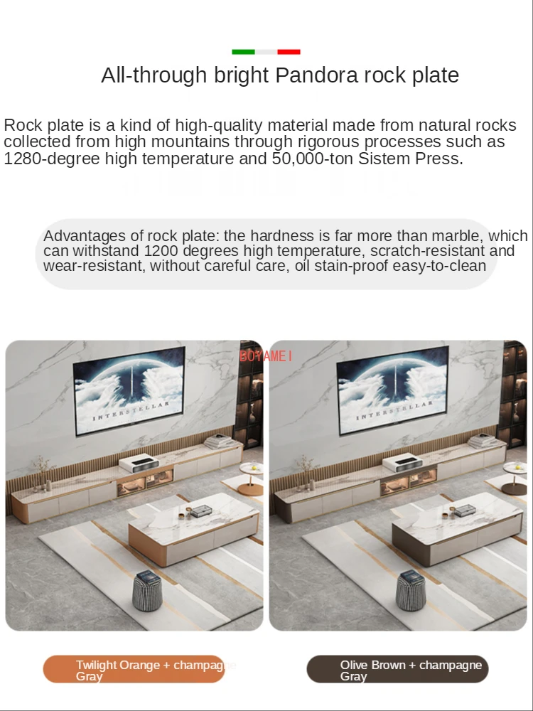 

laser projection TV cabinet minimalist landing legless living room TV background wall rock slab floor cabinet low cabinet