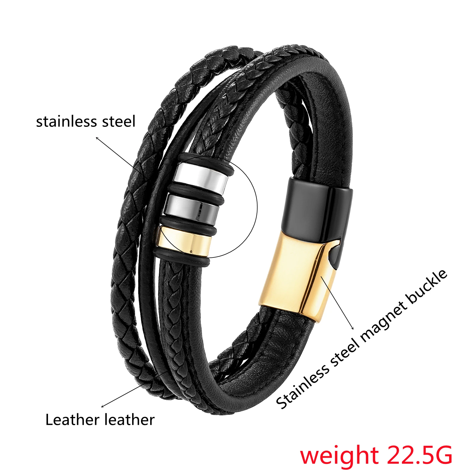 Braided Rope Black Leather Bracelet For Men And Women Couples Simple Stainless Steel Charm Retro Jewelry Bracelet Gift