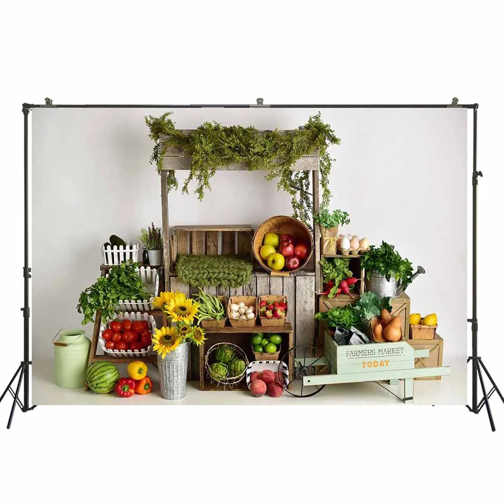 Farmer Market Photography Backdrop Vegetable Fruit Children Birthday Portrait Decor Props Background For Photo Studio W-4791