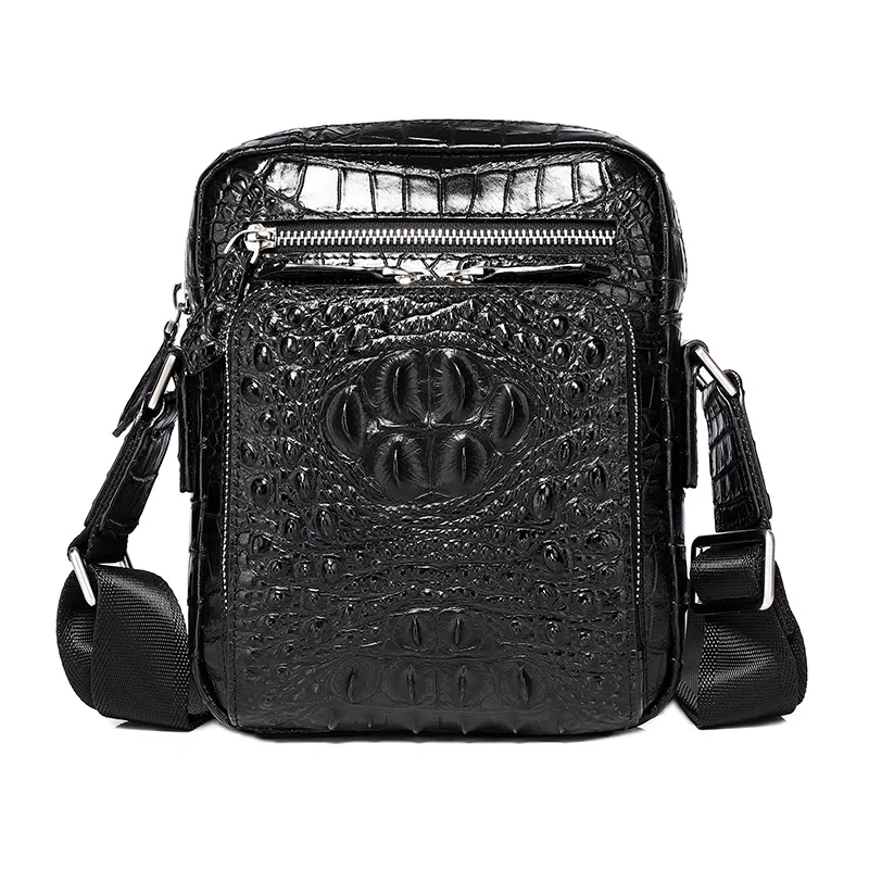 Bolsa de couro genuíno para homens, couro de crocodilo real, tiracolo casual, alta qualidade, na moda