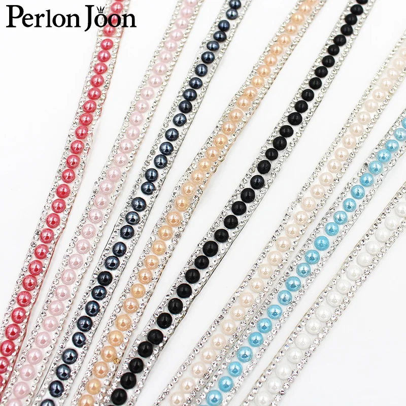 1 Yard Classic Color Pearl Rhinestone Hot Fix Tape Ribbon Crystal Rhinestone Decoration Iron Shoes Clothing Accessories TR125