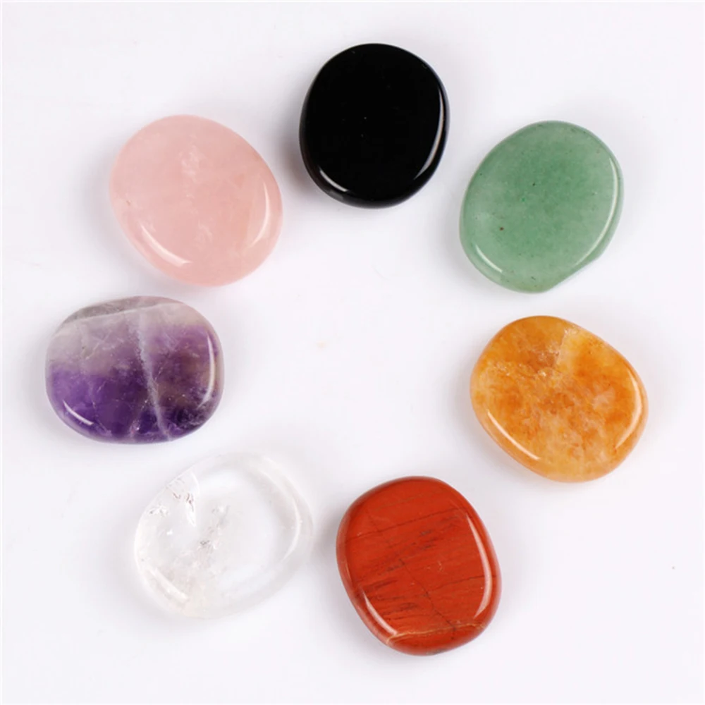 7pcs Big Size Natural Chakra Crystal Stone Quartz Worry Stone Pocket Thumb Palm Stones Meditation Reiki Healing Crystal Stone