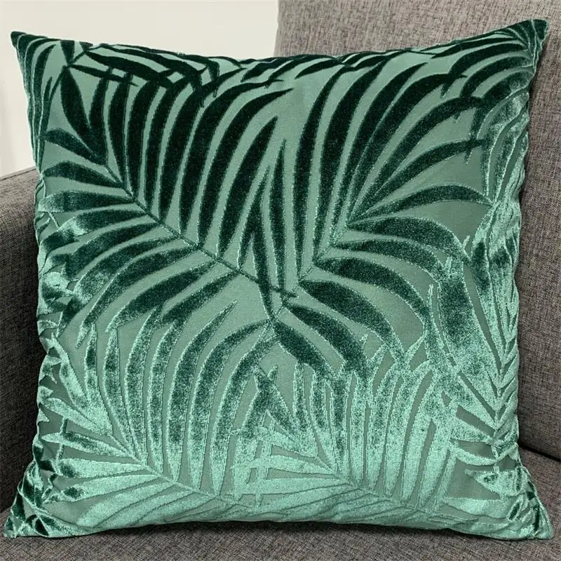 

Solid Simple Jacquard Palm Leaves Bed Cushion Cover Sofa Decorative Cutting Velvet Throw Pillowcase in Green Home Decoration