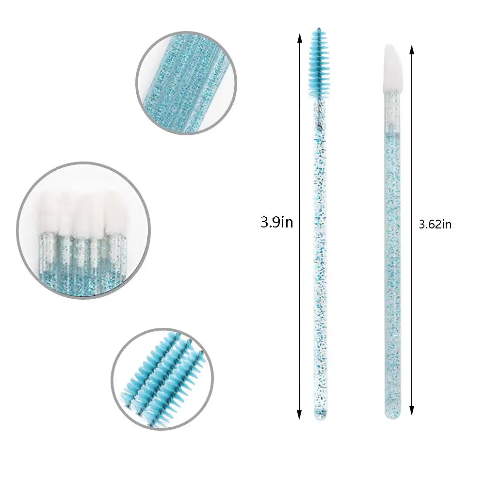 Blue Shiny Disposable Eyelash Applicator Wands Curler Brush Set Mascara Eyebrow Brushes Lip Brush