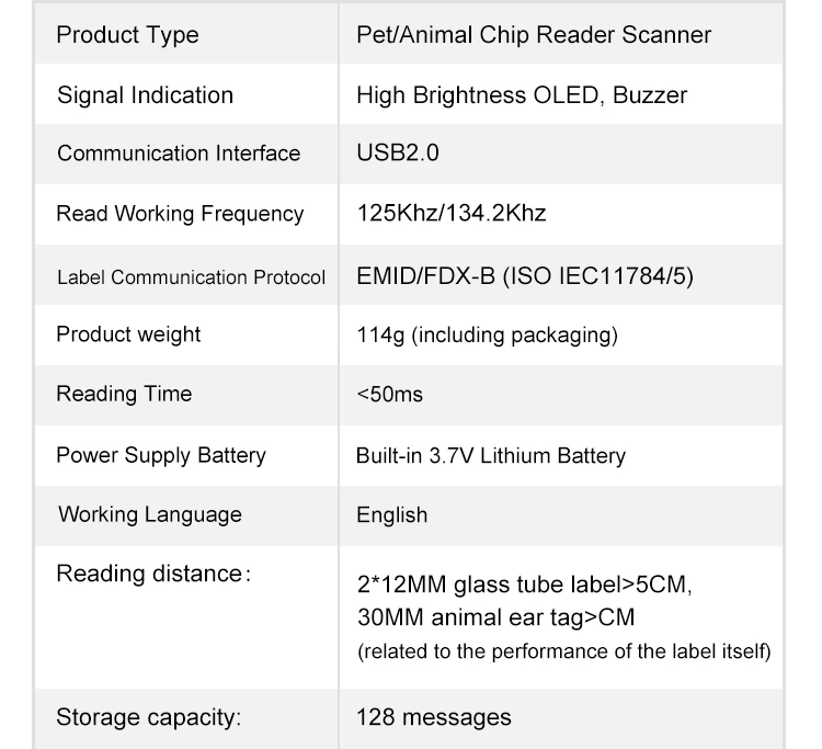 134.2khz Pet ID Scanner ISO11784/5 Animal Pet ID Reader Chip Transponder USB Handheld Digital Tag Microchip Scanner for Dog Cat