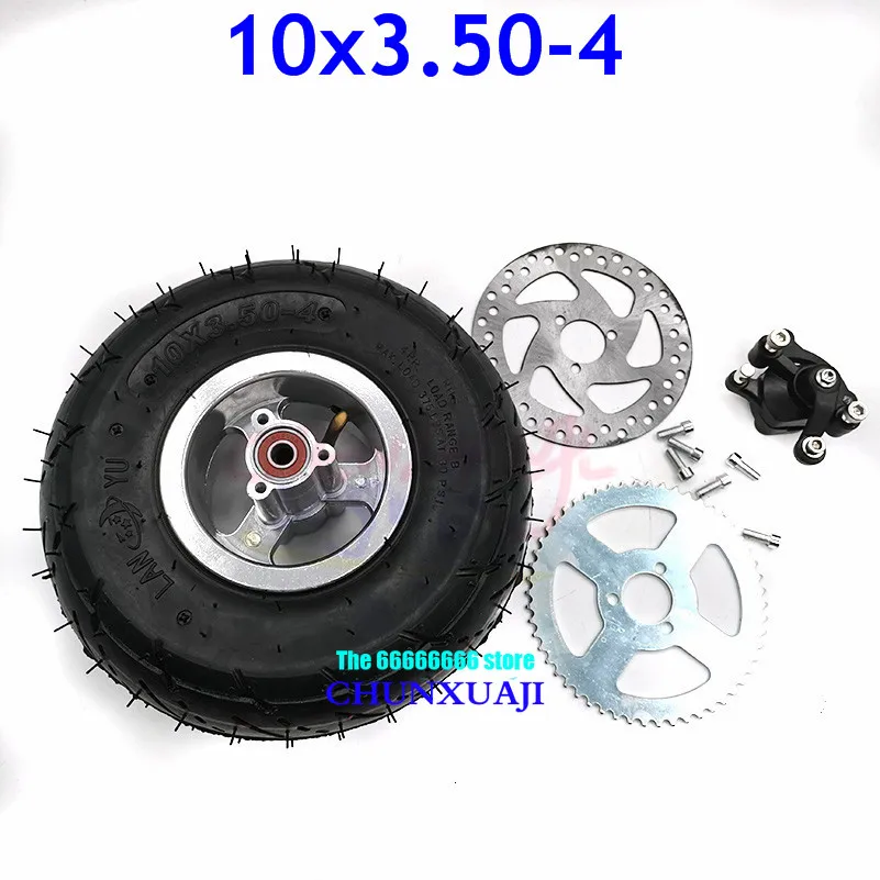 10x350-4 Tube Tyre with 4 Inch Hub Rim Brake Disc Sprocket Brake Pump 10x3.50-4 Tires Wheels Fits ATV Quad Go Kart 47cc 49cc