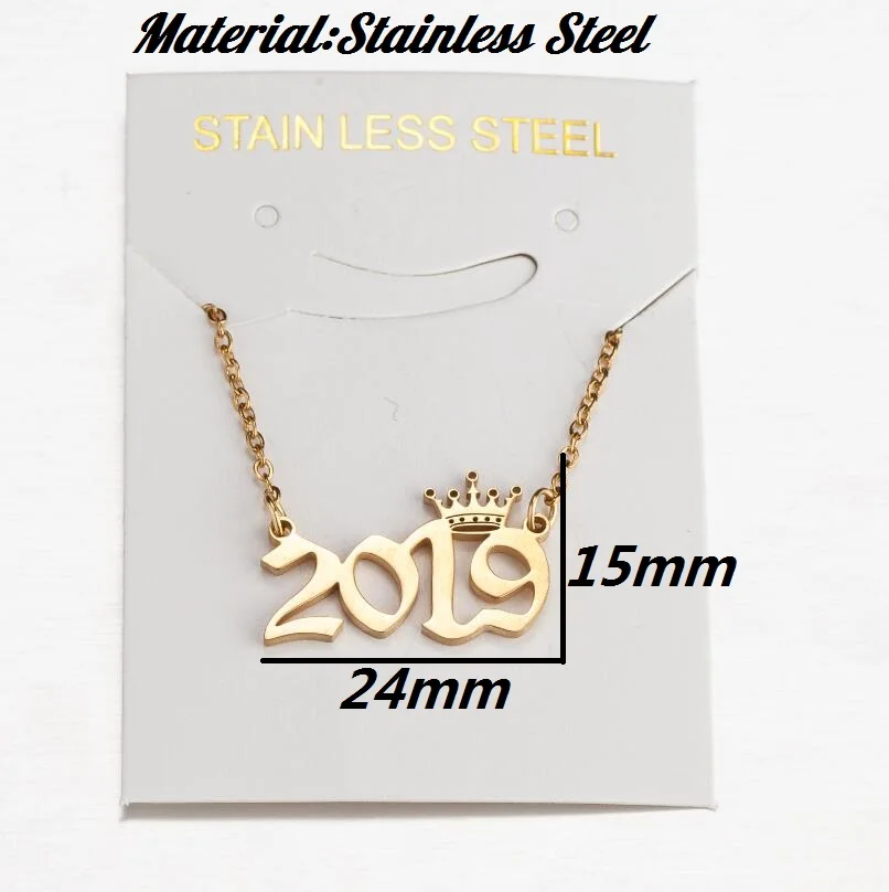 Stainless Steel Year Number Necklaces for Women Unique Date Birthday Tiaras Crown Year 1984 1999 1996 1997 2002 Choker Gift Girl