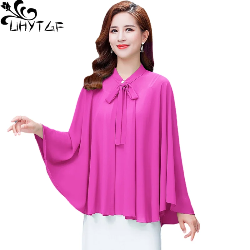 

UHYTGF Women Sun Protection Clothing Solid Elegant Shawl Cloak Spring Summer Coat Female Thin Cardigan Plus Size Tops Jacket2041