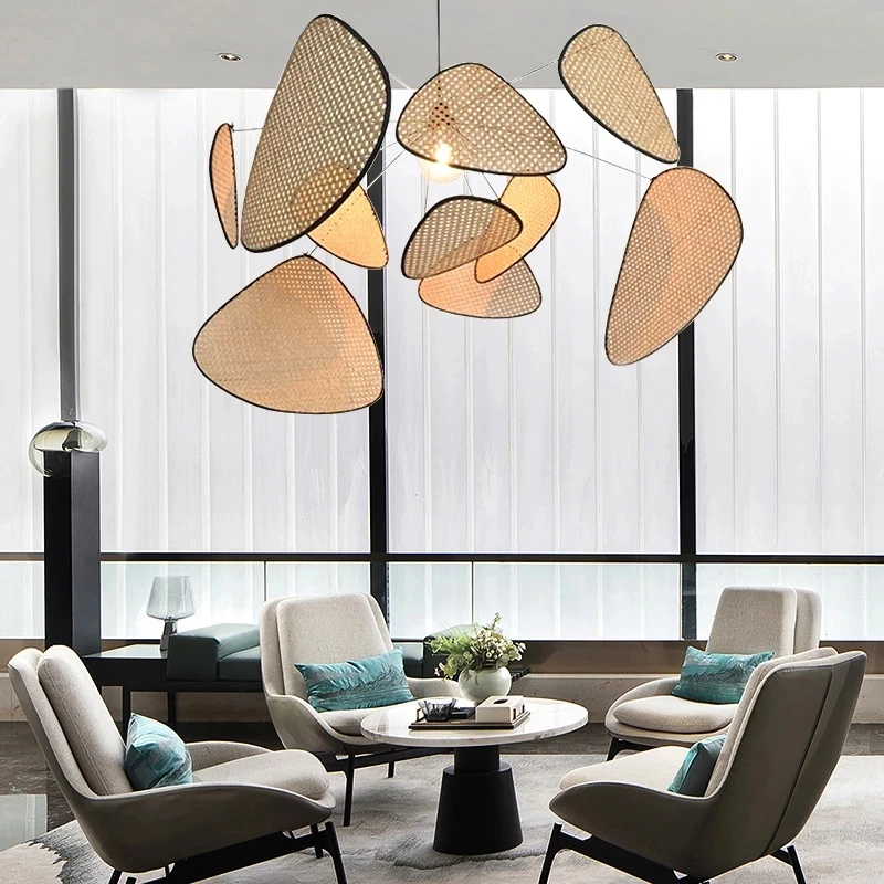 Leaf Grid Rural Hand Made Rattan Pendant lights Southeast Asia Simplicity Living Room Lighting Dining Room Bedroom home Decor