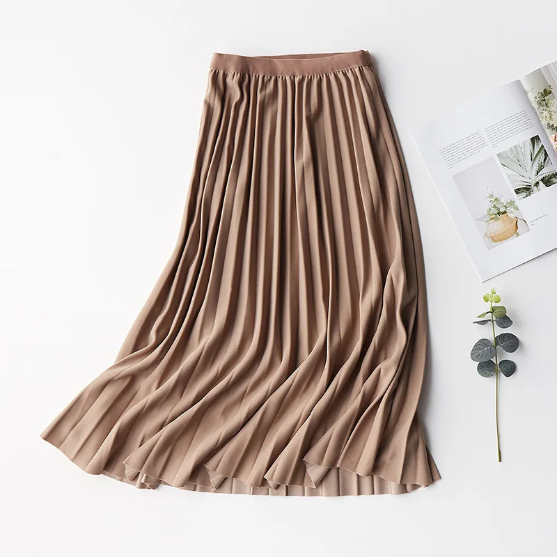 

2022 Women Skirts Elastic High Waist Slim Pleated Skirt A-Line Jupe Femme Saia Faldas Mujer Casual Solid Skirt Femme Streetwear