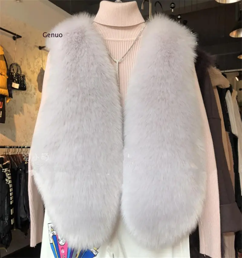 Women Autumn Winter Faux Fur Coat Fashion Warm Slim Sleeveless V-Neck Fur Gilet Women Fur Jacket Vest Outerwear Black Pink