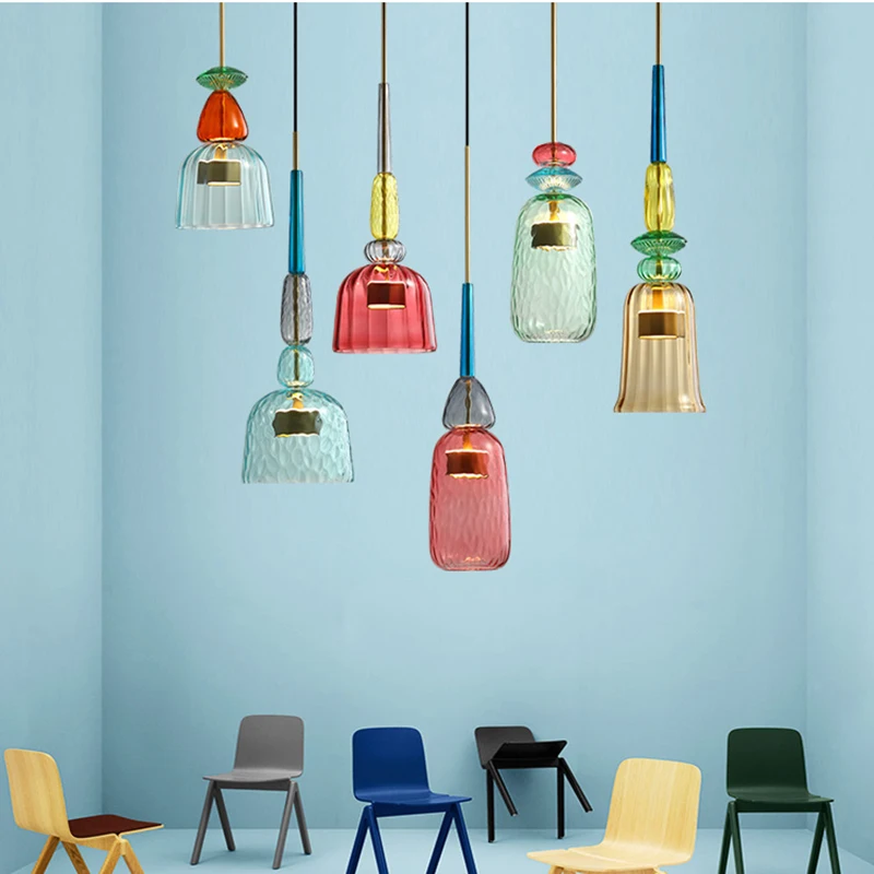 Nordic Color Candy Pendant Light Modern Living room Bedroom Children kis room Chandelier lights Single Head Glass Hanging Lamp