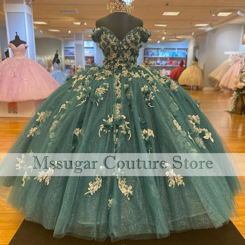 2021 Dark Green Quinceanera Dress Sweetheart Applique 3D Flowers Ball Gowns Custom Made платье на выпускной