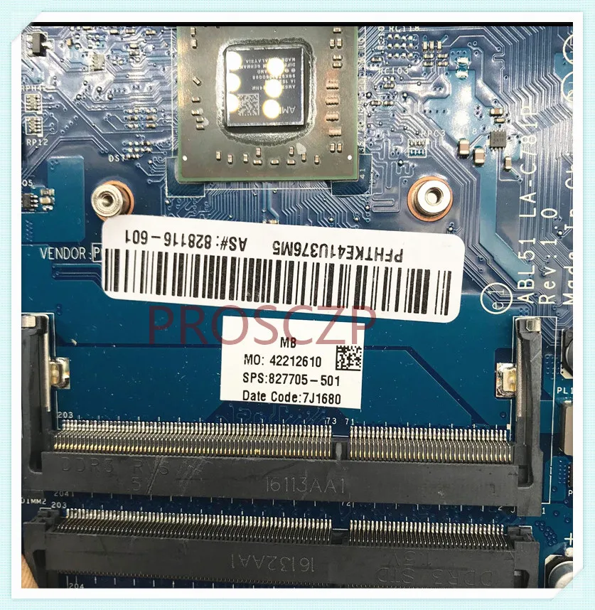 Placa base para ordenador portátil HP 15-af, placa base ABL51 LA-C781P W/ A6-5200U CPU 827705, funciona bien, 827705-001, 501-828116, 601-100%