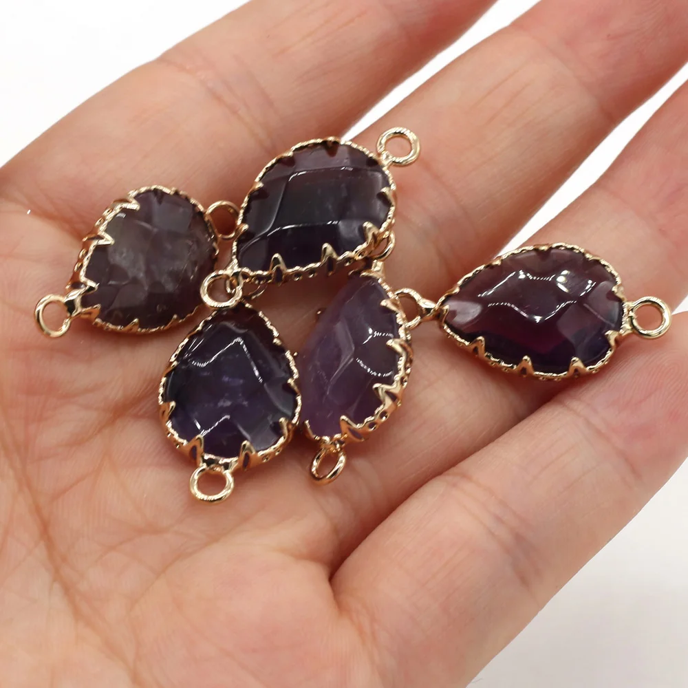 1pcs Natural Stone Flat Water Drop Shape Faceted Charm Pendant Amethysts for Necklace Bracelet Accessories Jewelry Making DIY