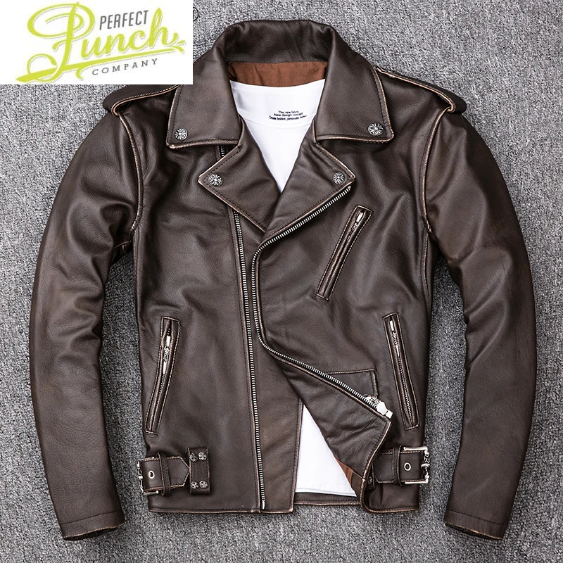 

Quality High Fashion Leather Jacket Men Vintage Motorcycle Coat Streetwear Men Clothing Cowhide Coats Jaqueta Masculina WPY3842