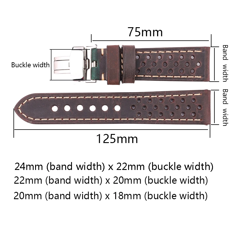 Breathable Genuine Leather Watchbands Women Men 5 Colors Strap 20mm 22mm 24mm Smart Watch Band Deployment Clasp