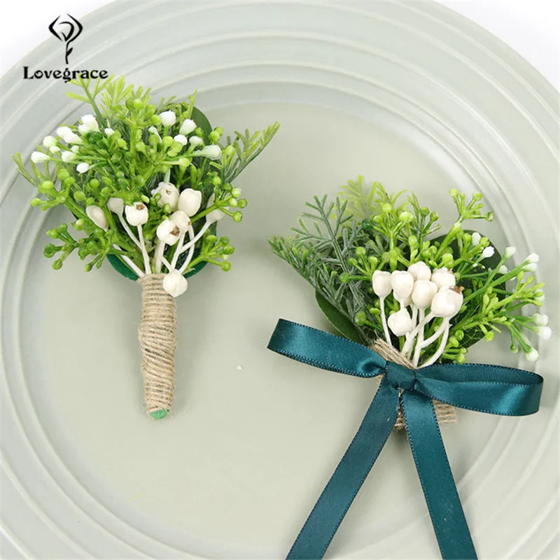 Xanh Giả Vật Có Hoa Nam Boutonniere Cưới Xòe Cổ Tay Áo Khoác Nữ Họa Tiết Vòng Tay Phù Dâu Hoa Cưới Thổ Cẩm Chú Rể Boutonniere Pin