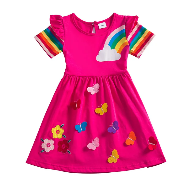 Jumping Meters Summer Butterflies Girls Birthday Dresses Rainbow Fashion Toddler Costume Party Princess Children\'s 3-8T Frocks