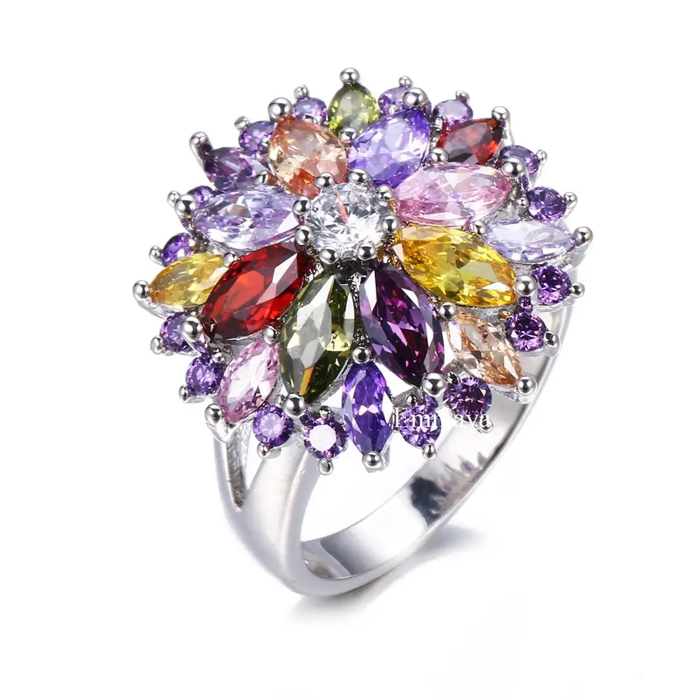 Emmaya Charming Dress-up For Women&Girls Ring Blooming Colorful Flower Shape Purple Zirconia Around Lovely Bridal Wedding Gift