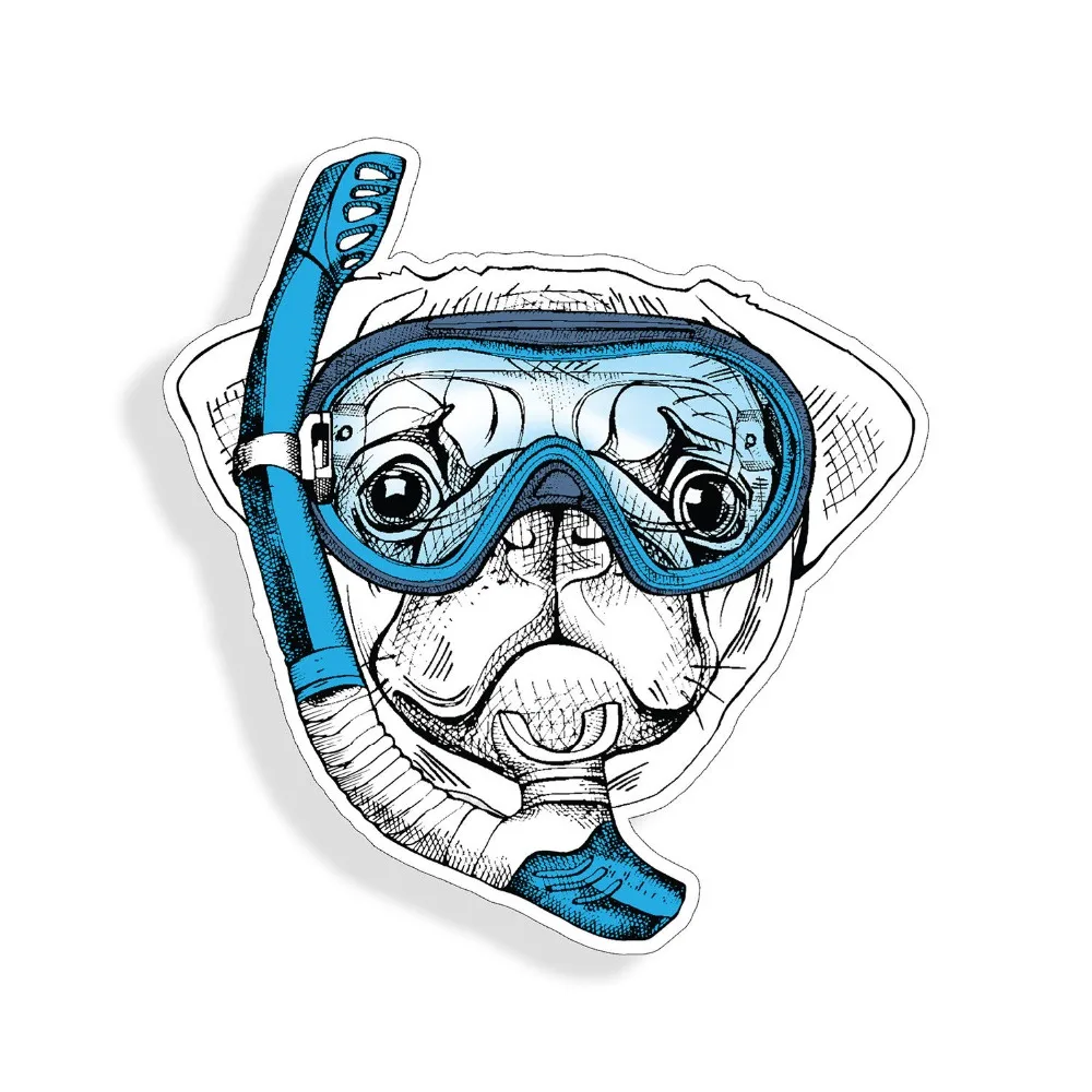 Pug Dog Sticker Snorkel Scuba Dive Mask Pet Cup Laptop Car Window Bumper Decal