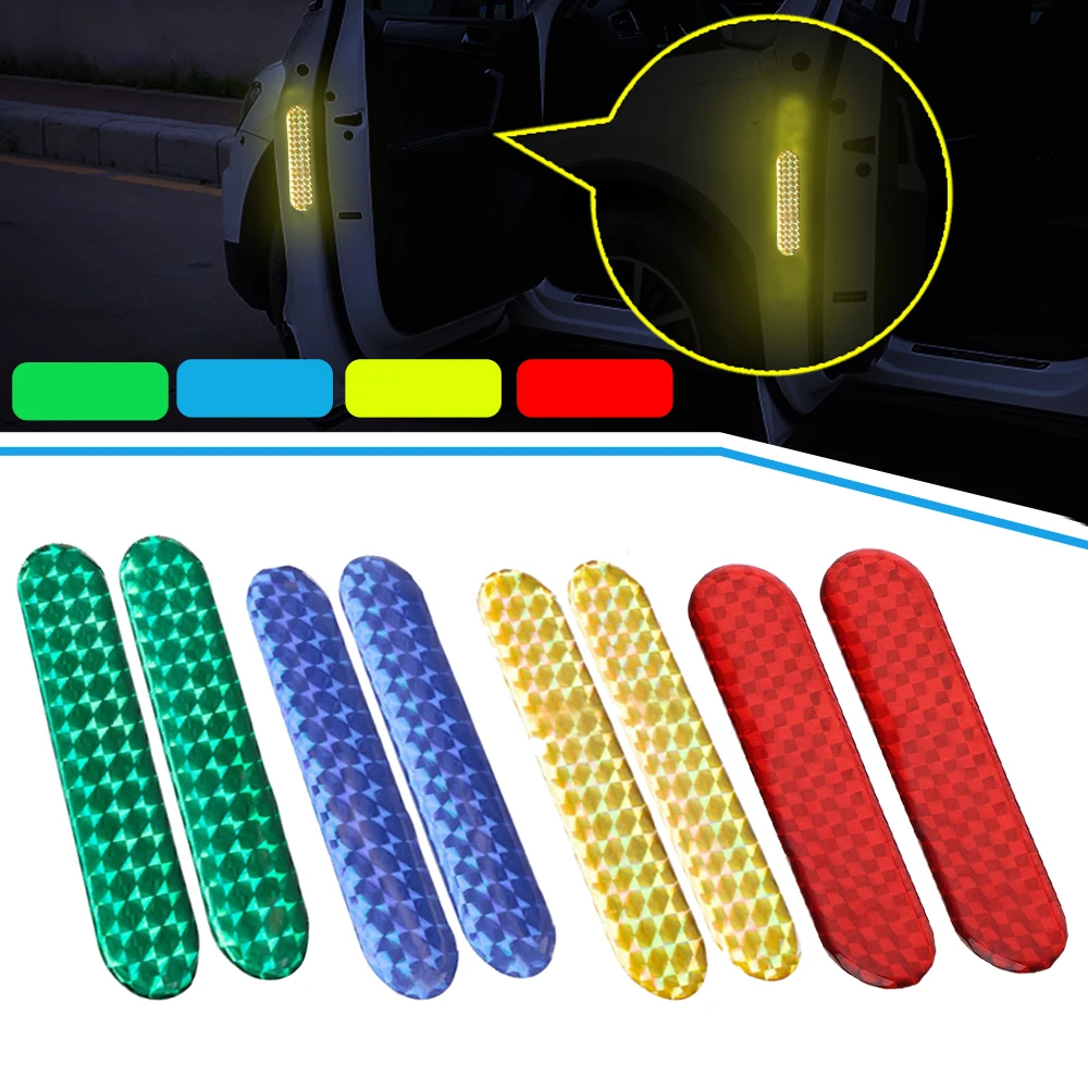 2PCS Car Door Edge Wheel Reflective Strips Safety Mark Reflective Strips Car Sticker Warning Tape Decal Accessories 10.6x2.3cm