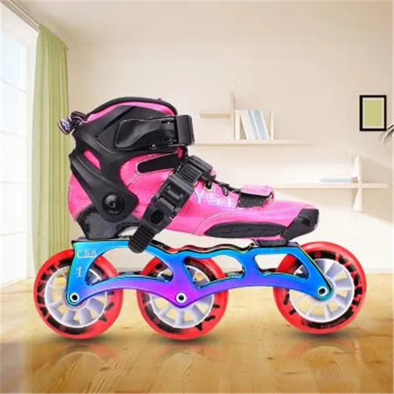 

3X110mm Carbon Fiber Kids Speed Skates Patines 3 wheels 110mm tires Speed Race Inline Skating Shoes EUR for Children 30 to 38