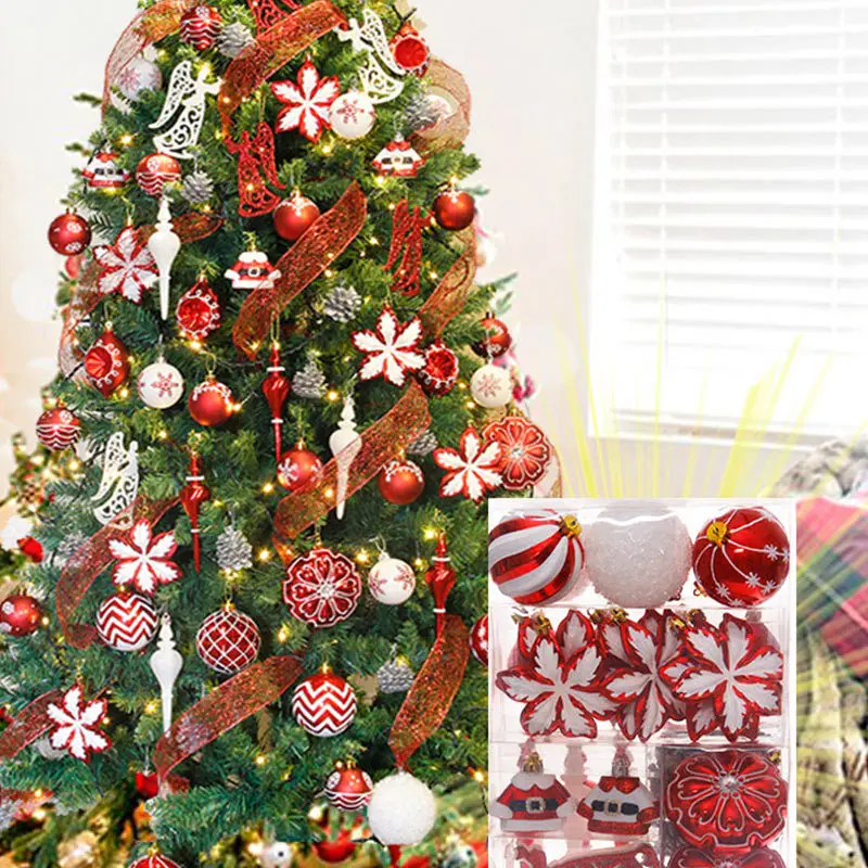 Plastic Red Christmas Ball Set, Xmas Tree Pendant, Ornaments Adornos, Natal Christmas Ornaments, Gyro Ball, 2024