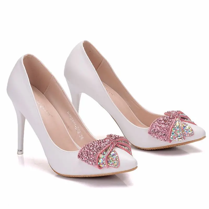 women pumps wedding Party banquet PU Rhinestones Slip On 9.5CM Thin High Heels Pointed Toe high heels women shoes size 35-42