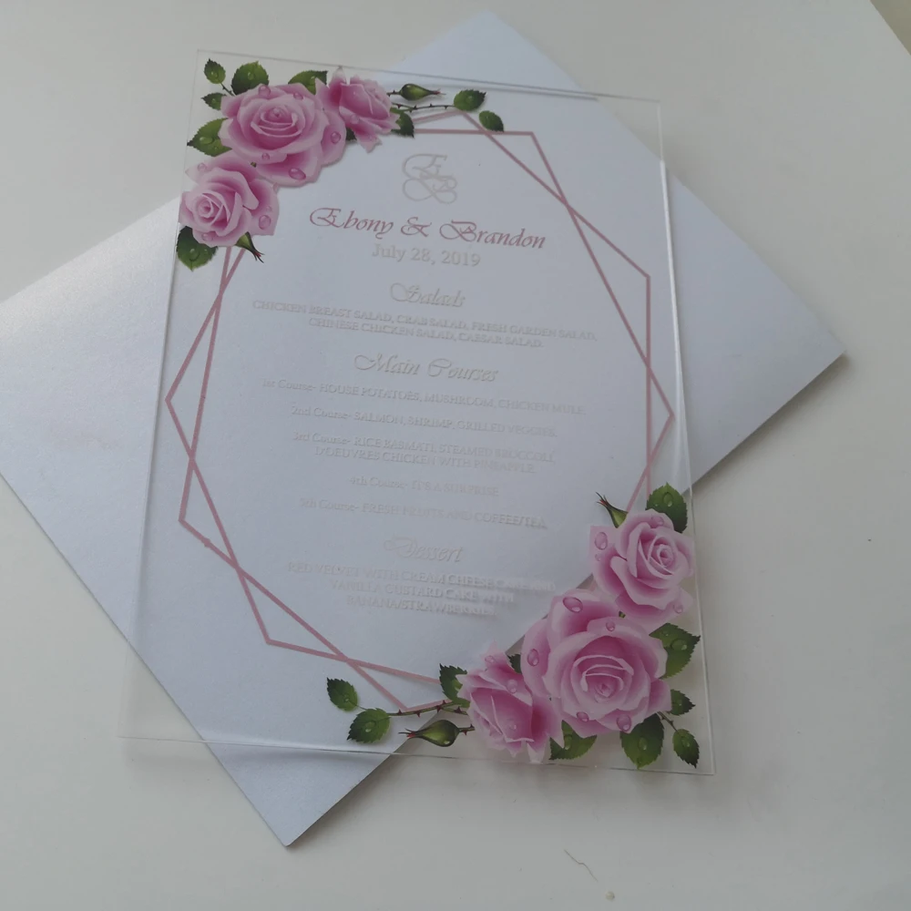 Popular Best Sell Personalize Elegant Floral Acrylic Wedding Invitation Card