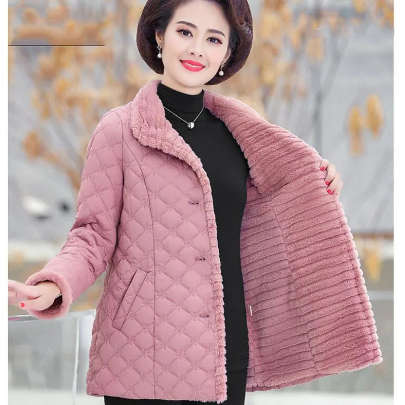 New Ladies Jacket Middle-Aged Mother Winter Clothing Add Velvet Female Outerwear Extravagance Keep Warm Women\'s Cotton Coats