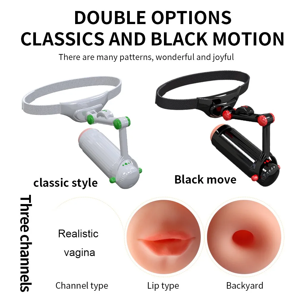 Automatic Telescopic Wearable Masturbator For Men Adjustable Articulate Arm Penis Massager TPE Vagina Pocket Pussy Sucking Toys