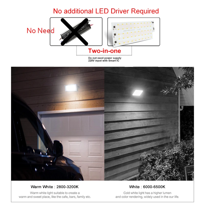 10pcs/lot 50W LED Flood Light Chip SMD 2835 AC 220V Floodlight Spotlight Outdoor Lighting DIY Garden Street lamp Landscape Light