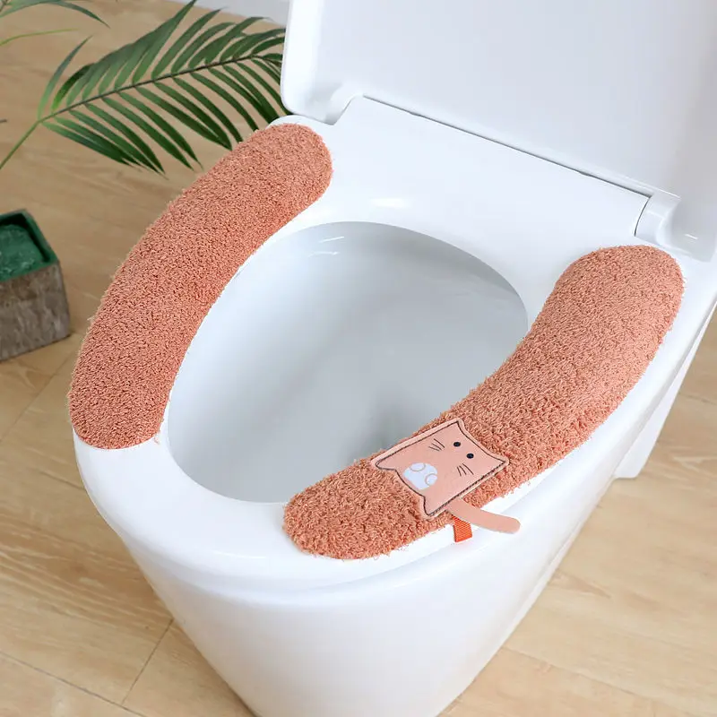 1Pair Portable Reusable Warm Plush Toilet Seat Filling Washable Bathroom Mat Seat Cover Health Sticky Pad Household Supplies