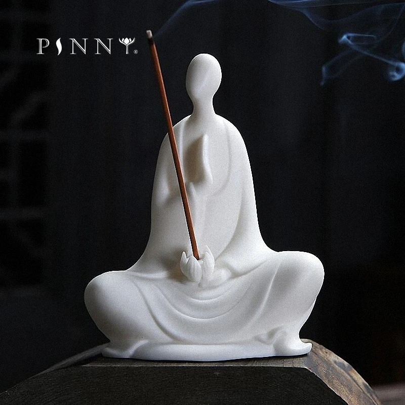 

PINNY White Porcelain Zen Statues Ceramics Stick Incense Burner Home Decoration Accessories Budas Decoracion Estatua