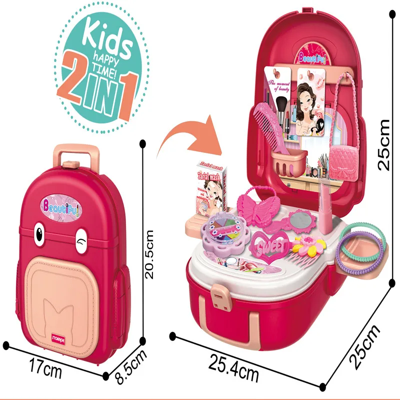 2 in 1 backpack storage for Kids Children\'s Girls Makeup Set Princess Cosmetics Make Up Set Simulation Pretend Toy