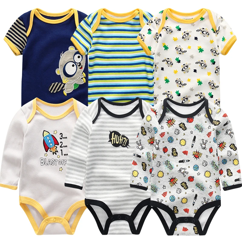 6Pcs/Lot Newborn Jumpsuit Baby Girl Boy Rompers Infant Clothes Set Short+Long Sleeves Bodysuit 2021 Spring Summer bebe Clothing