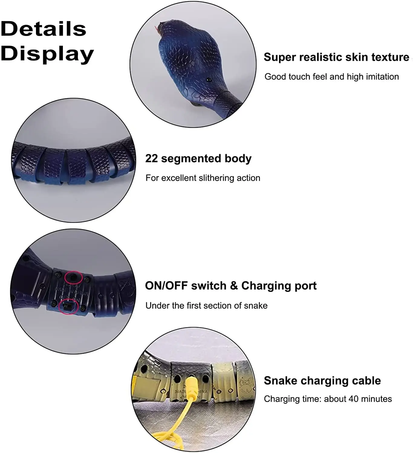 Simulation RC Snake  New Strange Toy  Rechargeable Simulation Remote Control Cobra  Terrifying Mischief 17 inch