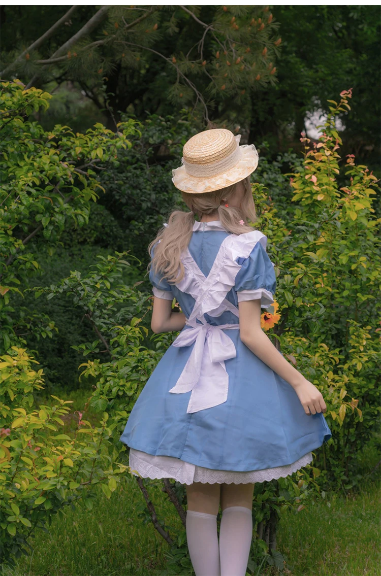 Robe de soirée Lolita pour adulte, robe de demoiselle d'honneur, de couleur bleue, de bonne qualité, anime Alice au pays des merveilles, cosplay d'halloween