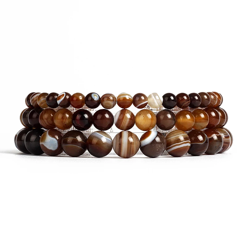 Natural Brown Striped Agates Bracelets Women 6/8/10/12mm Crystal Quartzs Stone Reiki Energy Bracelets Men New Charm Yoga Jewelry