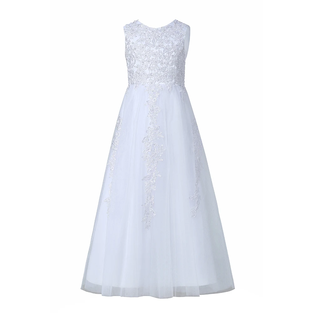 YNQNFS TS1White lace flower girl dress children girls wedding formal evening dress formal long dress princess party costume size