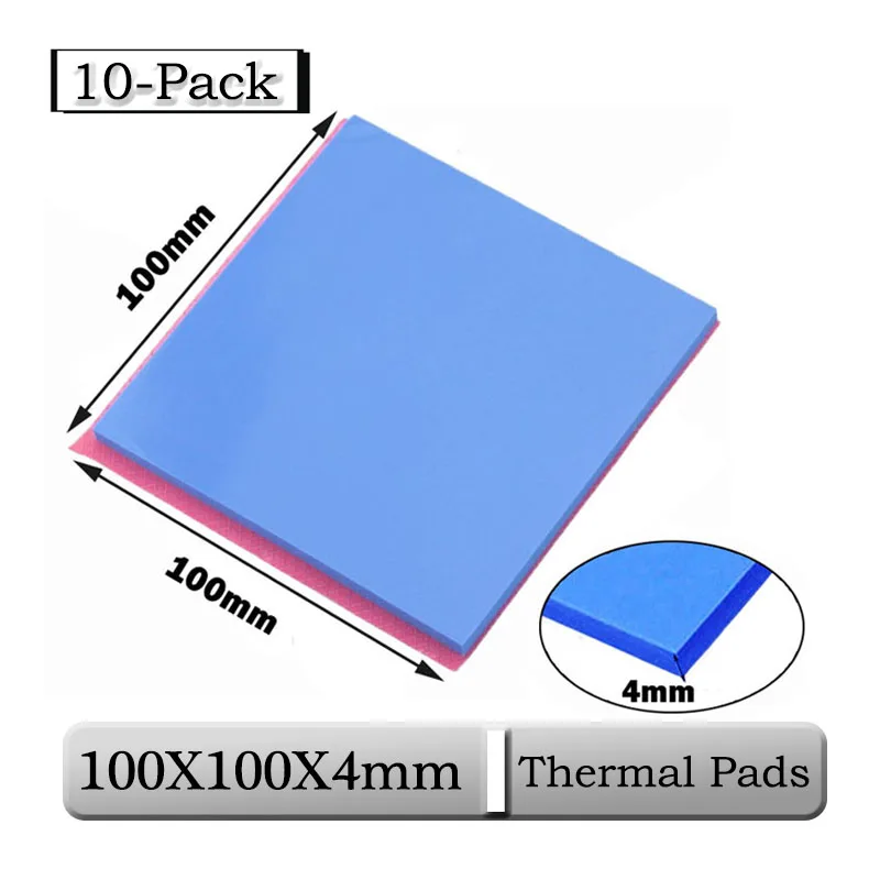 

10Pcs/Lot Gdstime 100x100x4mm 4mm Thickness Heatsink Conductive Thermal 100x4mm 0.4cm Blue Thermal Pad Silicone CPU Cooling Pads