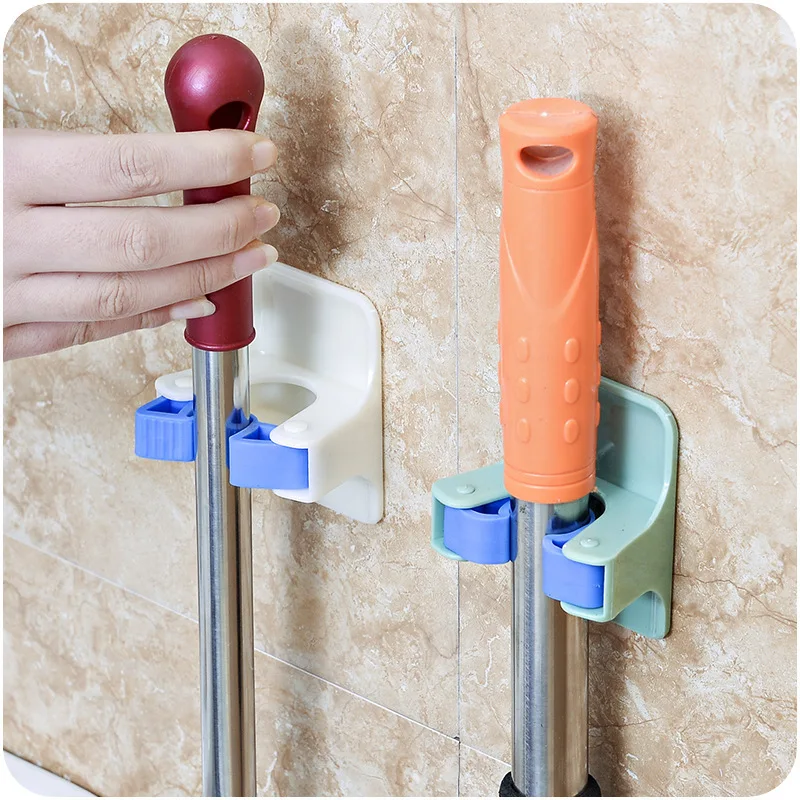 Walfos Cleaning Tools Holder Home Mop Clip Mop Hooks No Trace Mop Holder Bathroom Rack Household Organizer Kitchen Wall Rack